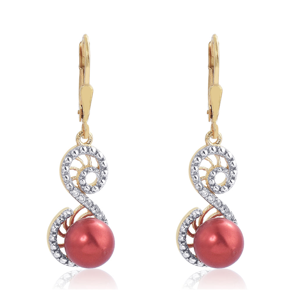 Cercei din Argint 925 Placat cu Aur ( 2.99 grame ) cu Perlă de apă dulce roșie și Topaz Alb 7.85 Carate