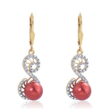 Cercei din Argint 925 Placat cu Aur ( 2.99 grame ) cu Perlă de apă dulce roșie și Topaz Alb 7.85 Carate