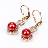 Cercei din Argint 925 Placat cu Aur ( 2.99 grame ) cu Perlă de apă dulce roșie și Topaz Alb 7.85 Carate