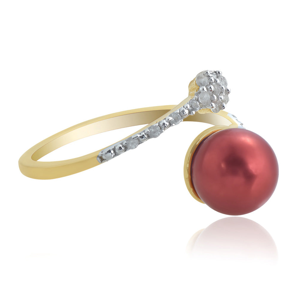 Inel din Argint 925 Placat cu Aur ( 1.72 grame ) cu Perlă de apă dulce roșie și Topaz Alb 4.06 Carate