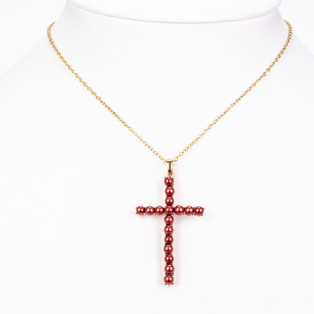 Cruce Pandantiv din Argint 925 Placat cu Aur ( 2.56 grame ) cu Perlă de apă dulce roșie 9.69 Carate