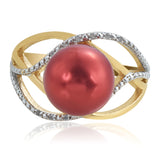 Inel din Argint 925 Placat cu Aur ( 3.62 grame ) cu Perlă de apă dulce roșie și Topaz Alb 7.5 Carate