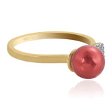 Inel din Argint 925 Placat cu Aur ( 2.21 grame ) cu Perlă de apă dulce roșie și Topaz Alb 3.96 Carate