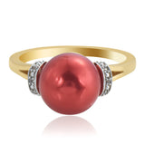Inel din Argint 925 Placat cu Aur ( 2.89 grame ) cu Perlă de apă dulce roșie și Topaz Alb 7.48 Carate