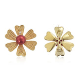 Broşă din Argint 925 Placat cu Aur ( 3.89 grame ) cu Perlă de apă dulce roșie și Topaz Alb 3.87 Carate