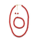 Set din Argint 925 Placat cu Aur ( 1.81 grame ) cu Perlă de apă dulce roșie 314.2 Carate ( Colier+Cercei+Brățară )