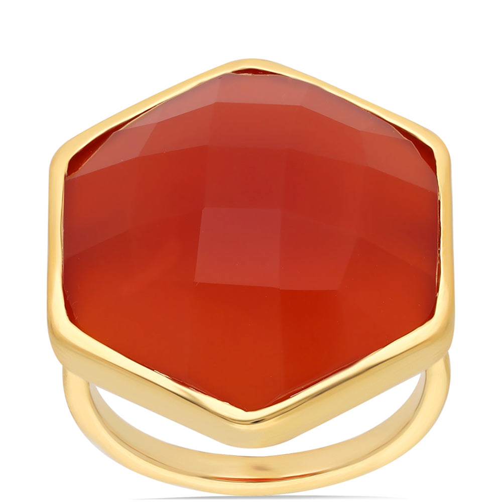 Inel din Argint 925 Placat cu Aur ( 4.65 grame ) cu Onix Roșu 21.72 Carate