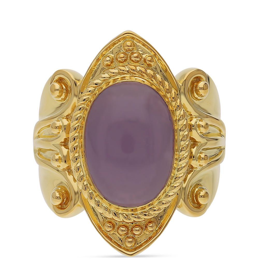 Inel din Argint 925 Placat cu Aur ( 8.61 grame ) cu Calcedonie Lavandă 5.48 Carate