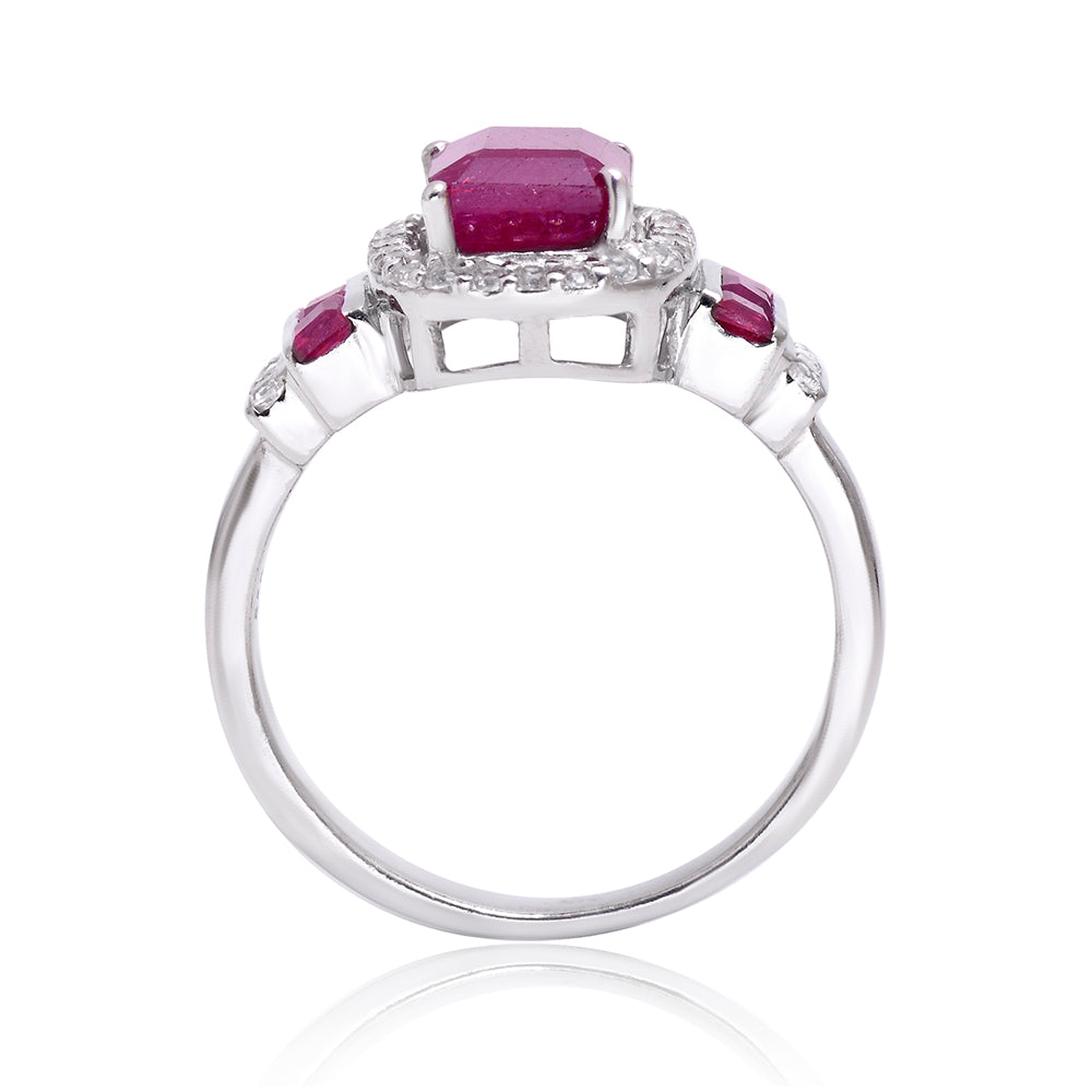 Inel din Argint 925 ( 3.17 grame ) cu Rubin Malagasy și Topaz Alb 2.68 Carate