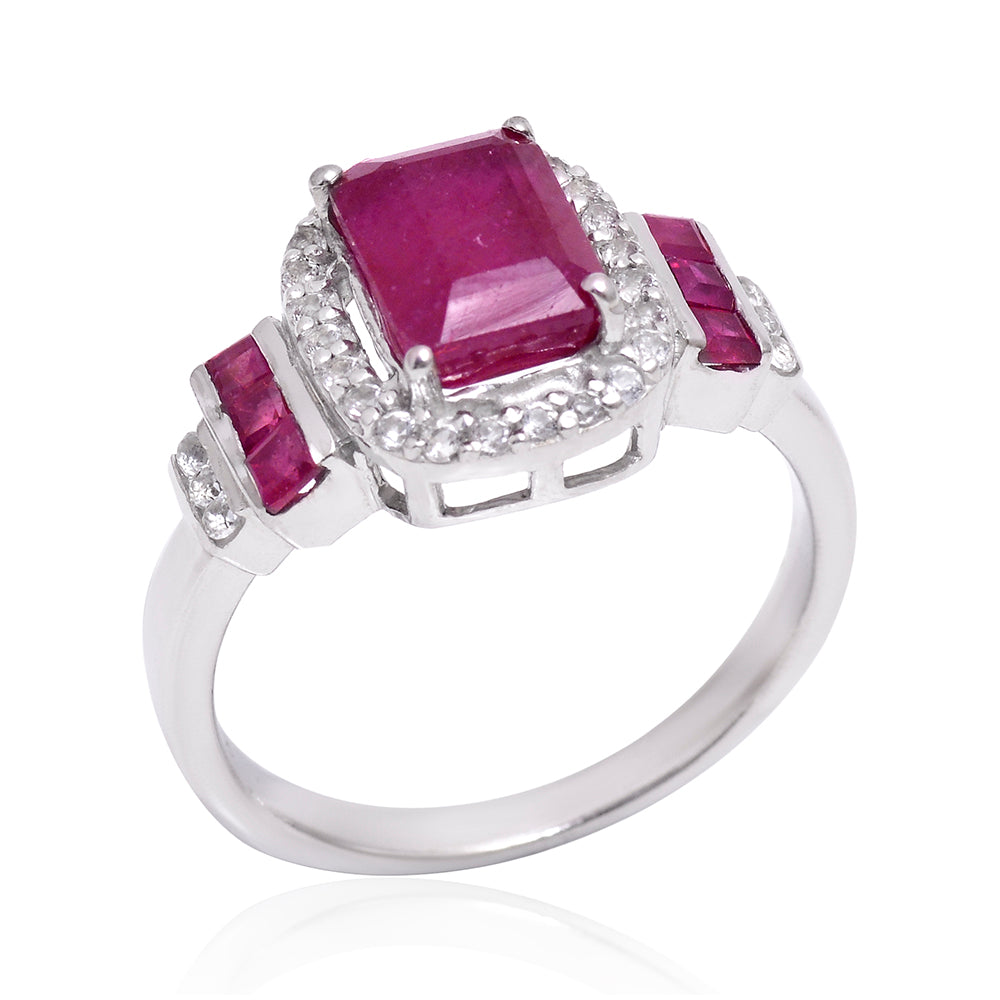 Inel din Argint 925 ( 3.17 grame ) cu Rubin Malagasy și Topaz Alb 2.68 Carate