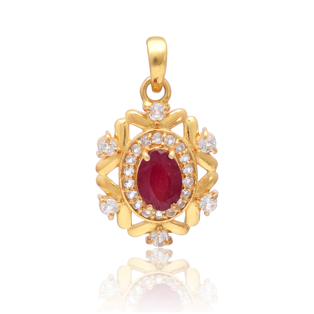 Pandantiv din Argint 925 Placat cu Aur ( 1.86 grame ) cu Rubin Malagasy și Topaz Alb 1.38 Carate