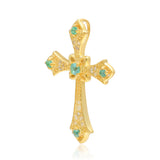 Cruce Pandantiv din Argint 925 Placat cu Aur ( 2.74 grame ) cu Smarald Brazilian și Topaz Alb 0.33 Carate
