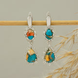 Cercei din Argint 925 ( 4.57 grame ) cu Turcoaz Oyster și Topaz Alb 3.58 Carate