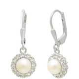 Cercei din Argint 925 ( 2.74 grame ) cu Perlă de Apă Dulce Albă și Topaz Alb 3.22 Carate