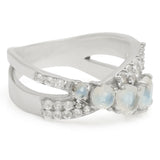 Inel din Argint 925 ( 4.62 grame ) cu Piatra Lunii Curcubeu și Topaz Alb 1.89 Carate