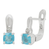 Cercei din Argint 925 ( 2.53 grame ) cu Apatit Albastru Madagascar și Topaz Alb 1.41 Carate