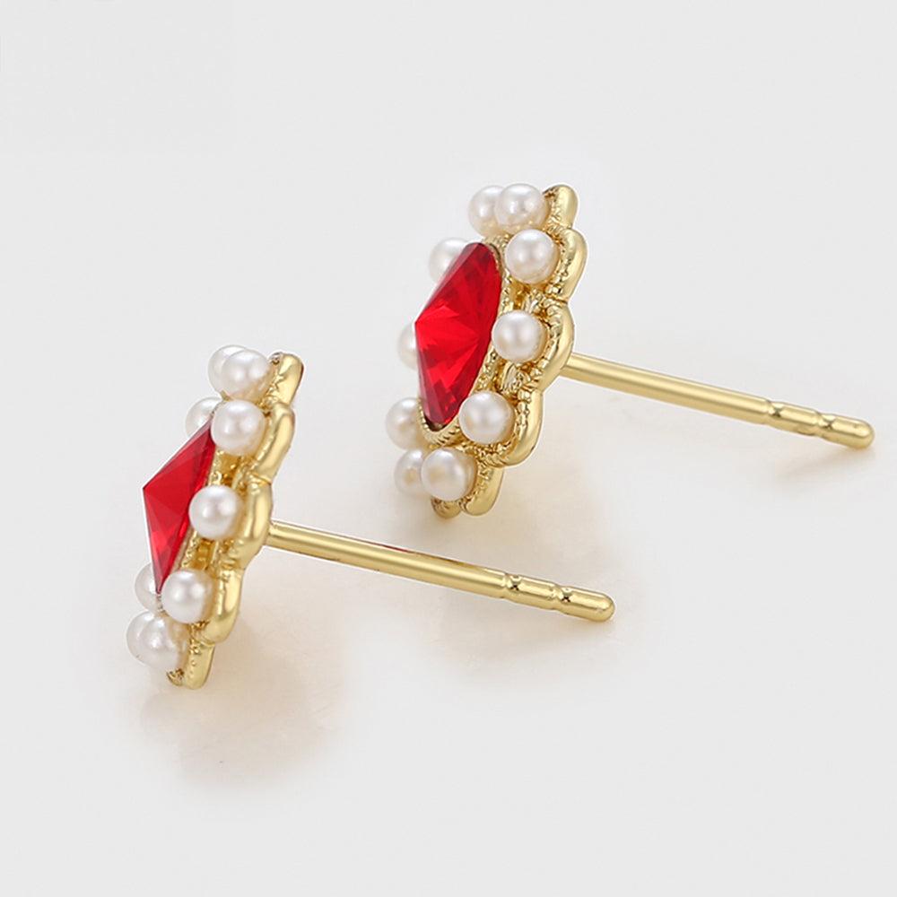 Cercei din Aliaj Placat cu Aur cu Perlă de cristal și Cristal Roșu Emporia®