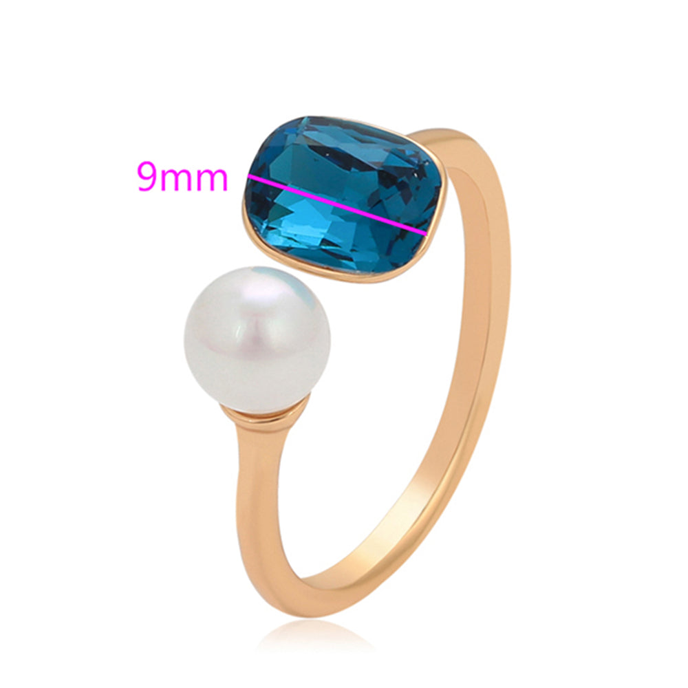 Inel din Aliaj Placat cu Aur cu Perlă de cristal și Cristal Albastru Emporia®