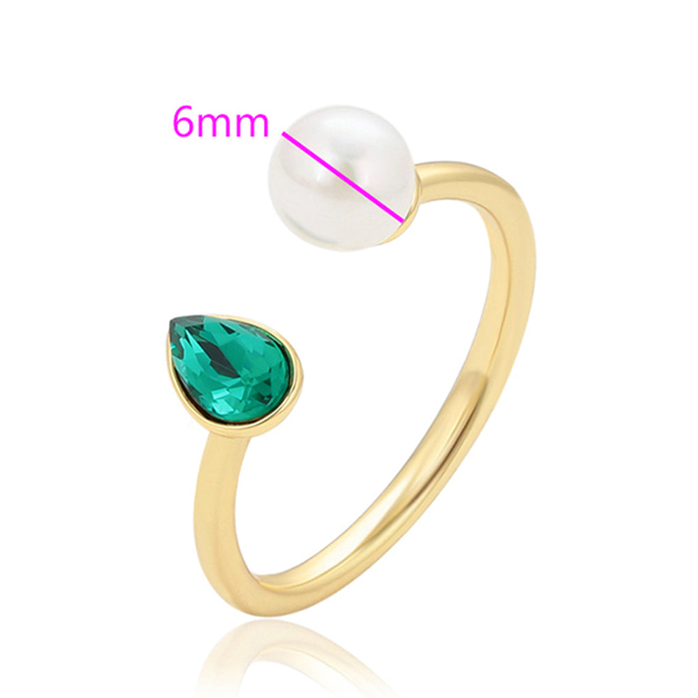 Inel din Aliaj Placat cu Aur cu Perlă de cristal și Cristal Verde Emporia®