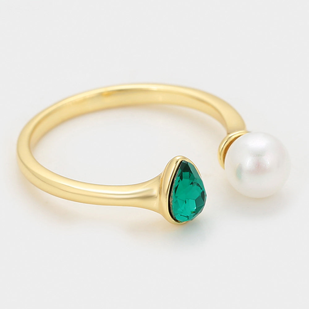 Inel din Aliaj Placat cu Aur cu Perlă de cristal și Cristal Verde Emporia®