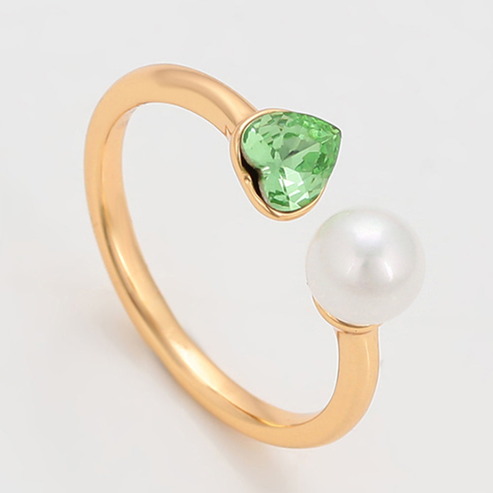 Inel din Aliaj Placat cu Aur cu Perlă de cristal și Cristal Verde Emporia®