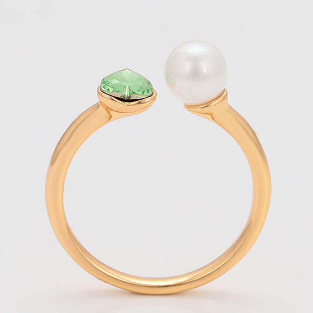 Inel din Aliaj Placat cu Aur cu Perlă de cristal și Cristal Verde Emporia®