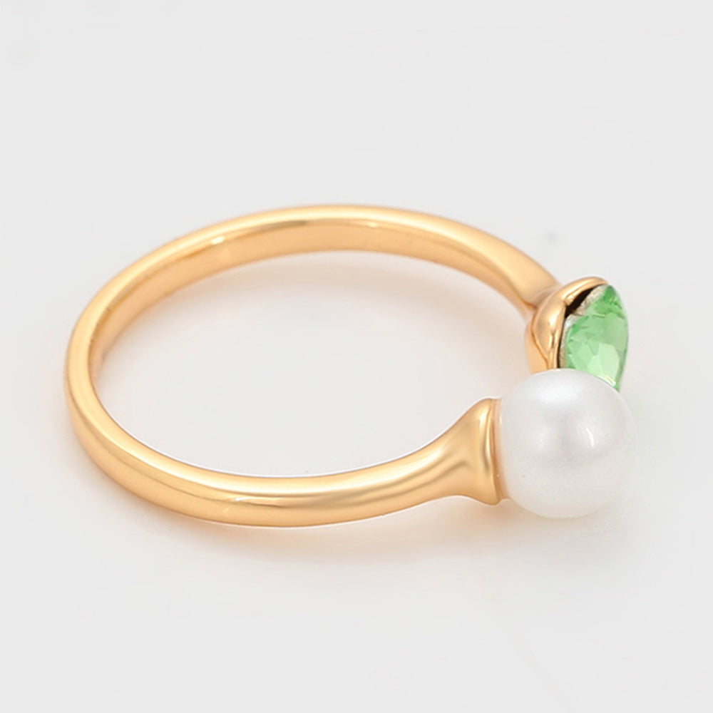 Inel din Aliaj Placat cu Aur cu Perlă de cristal și Cristal Verde Emporia®