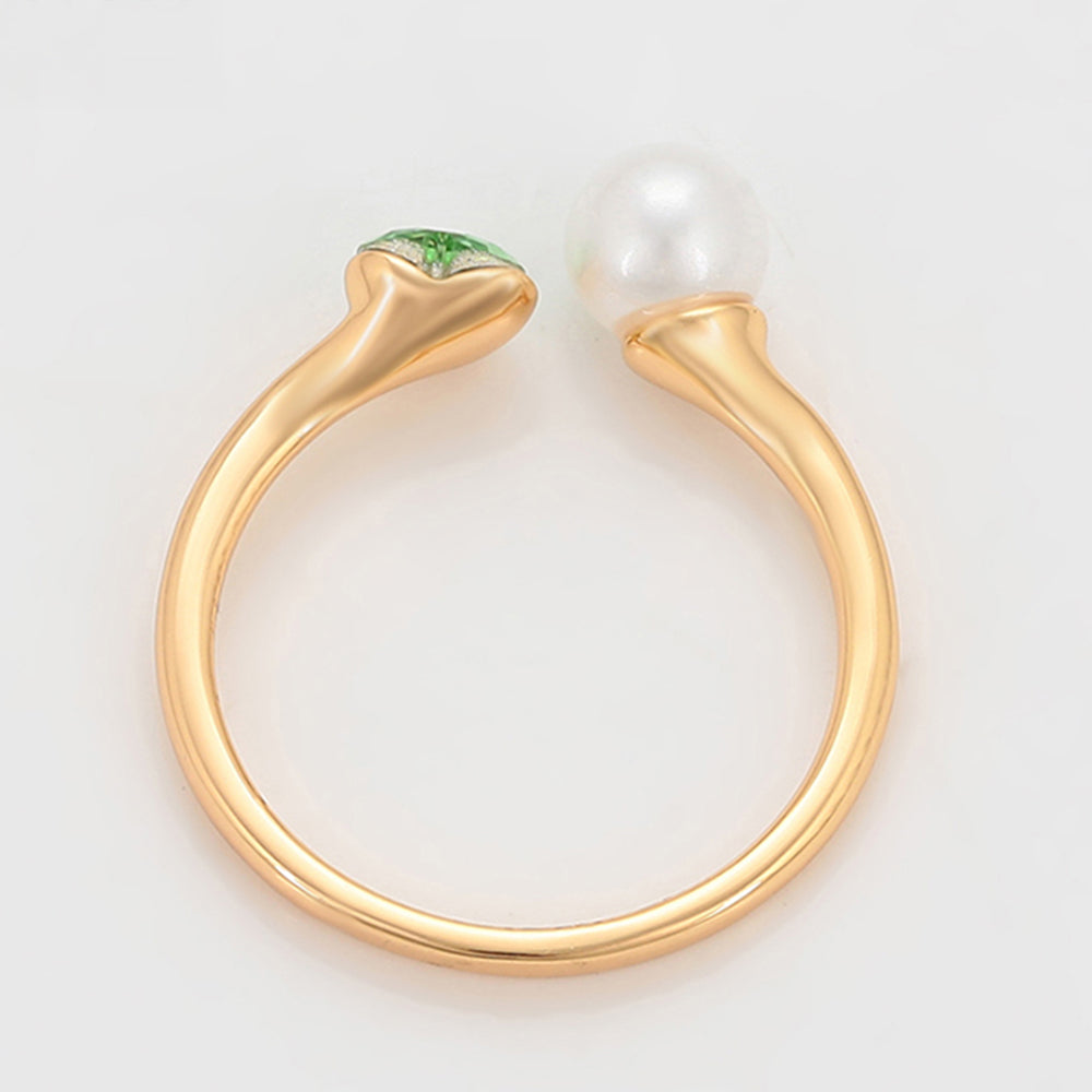 Inel din Aliaj Placat cu Aur cu Perlă de cristal și Cristal Verde Emporia®