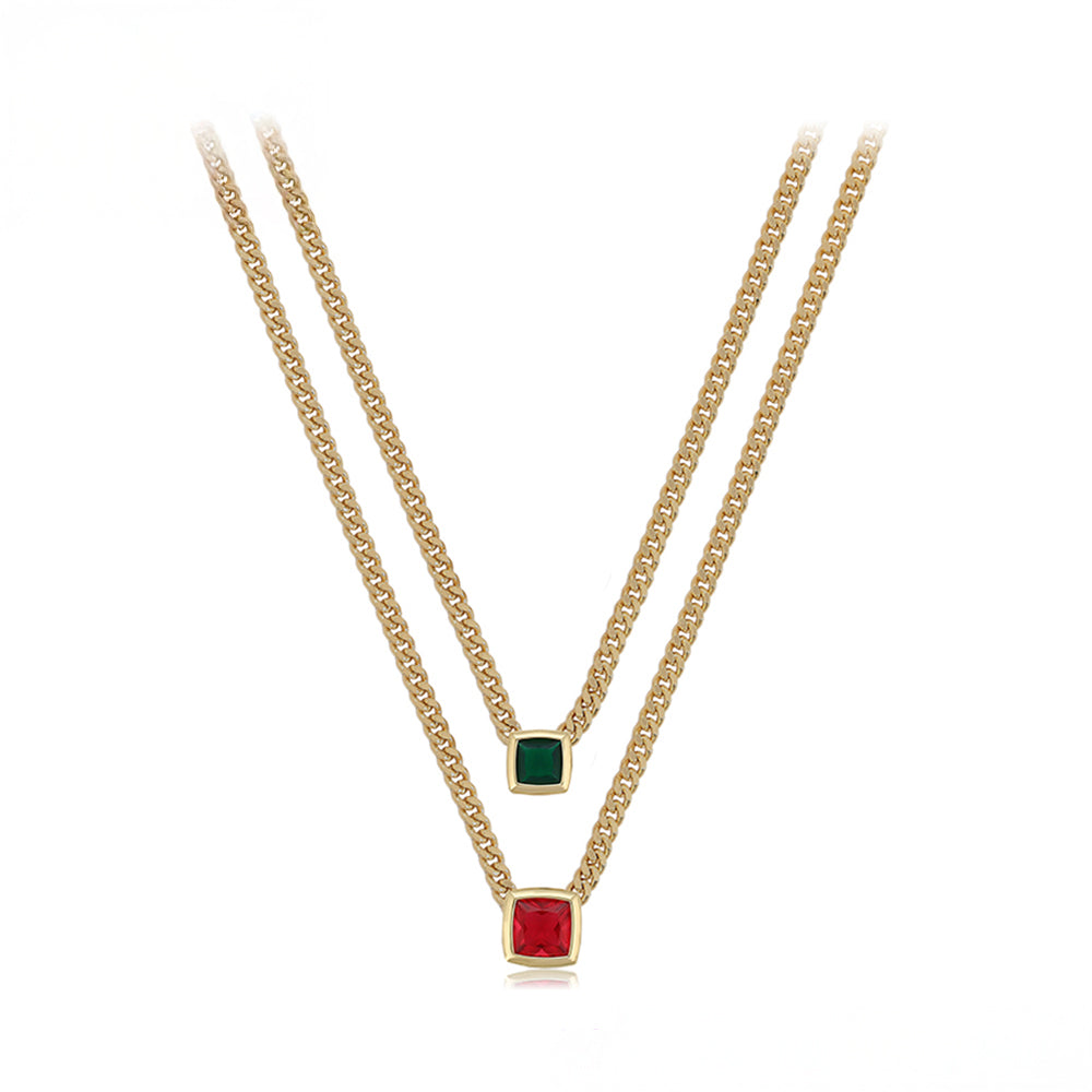 Colier din Aliaj Placat cu Aur cu Cristal Roșu Emporia® și Cristal Verde Emporia®