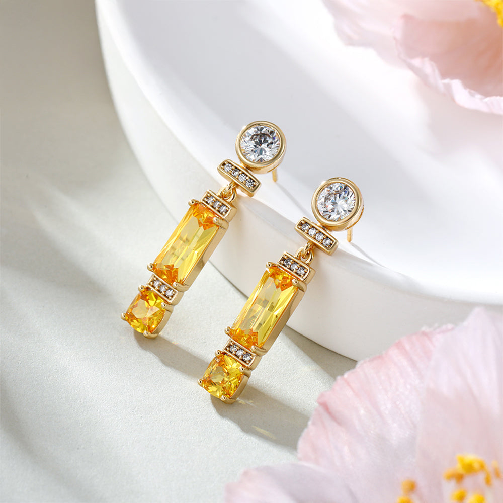 Cercei din Aliaj Placat cu Aur cu Cristal Galben Emporia® și Cristal Alb Emporia®