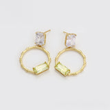 Cercei din Aliaj Placat cu Aur cu Cristal Verde Emporia® și Cristal Alb Emporia®