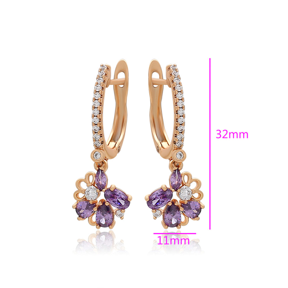Cercei din Aliaj Placat cu Aur cu Cristal Violet Emporia® și Cristal Alb Emporia®