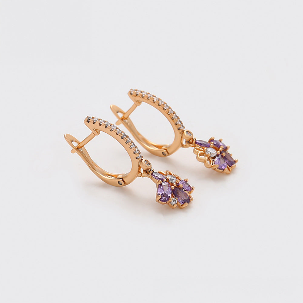 Cercei din Aliaj Placat cu Aur cu Cristal Violet Emporia® și Cristal Alb Emporia®