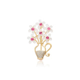 Broşă din Aliaj Placat cu Aur cu Cristal Roz Emporia® și Cristal Alb Emporia®