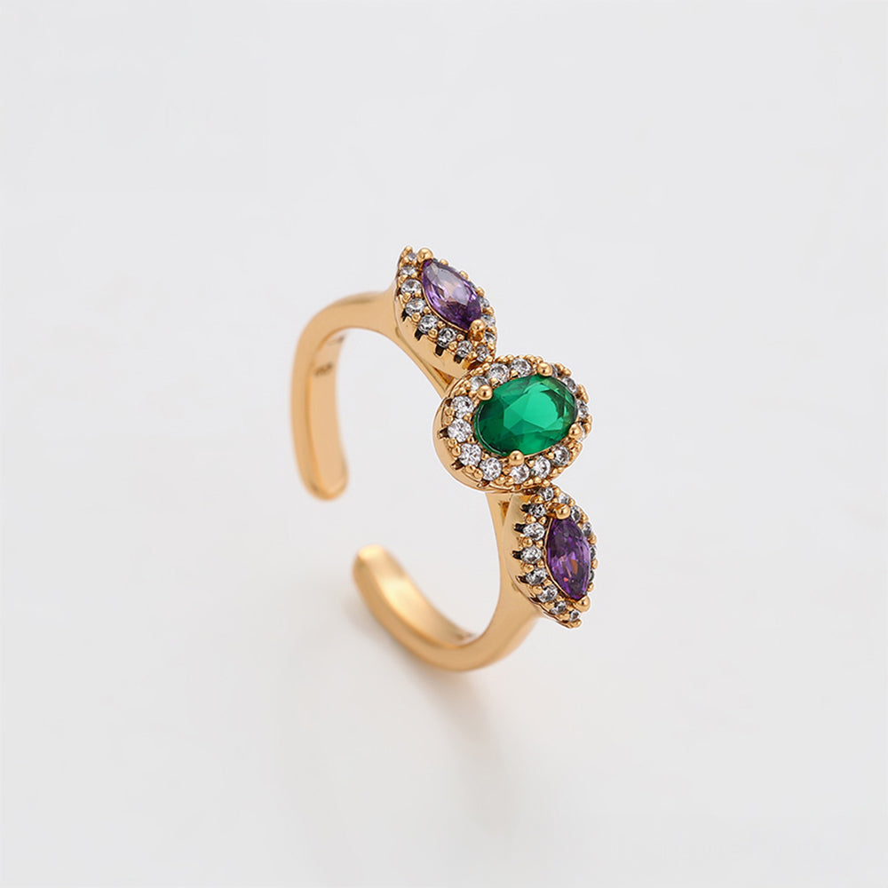 Inel din Aliaj Placat cu Aur cu Cristal Violet Emporia® și Cristal Verde Emporia®