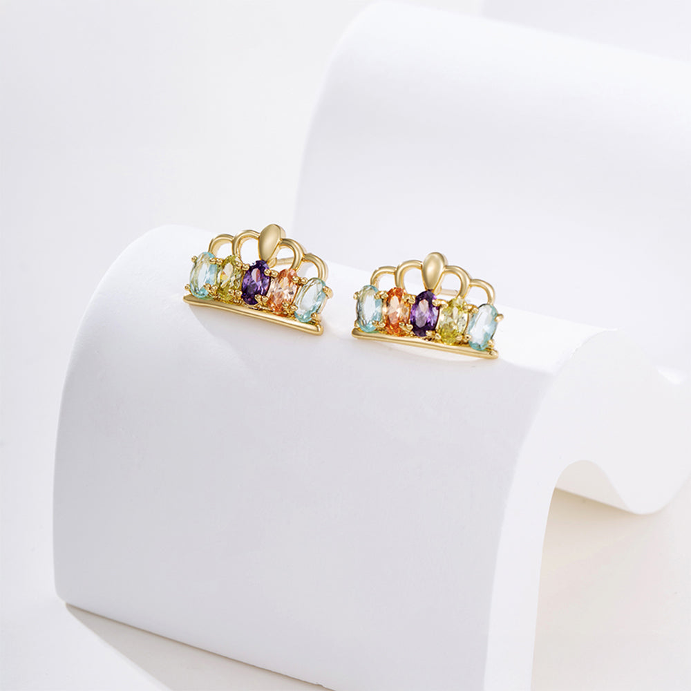 Set din Aliaj Placat cu Aur cu Cristal Violet Emporia® și Cristal Galben Emporia® ( Cercei+Pandantiv )