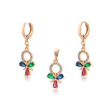 Set din Aliaj Placat cu Aur cu Cristal Roșu Emporia® și Cristal Verde Emporia® ( Cercei+Pandantiv )