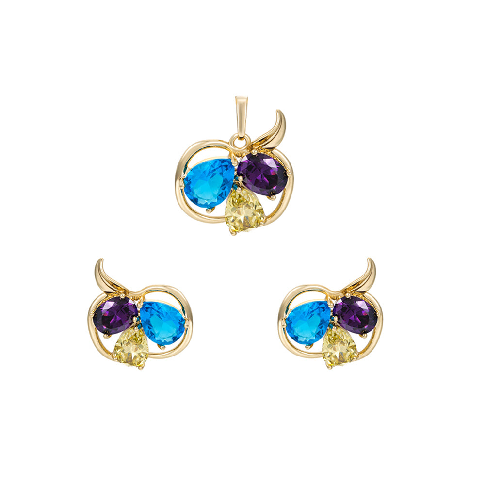 Set din Aliaj Placat cu Aur cu Cristal Albastru Emporia® și Cristal Alb Emporia® ( Cercei+Pandantiv )