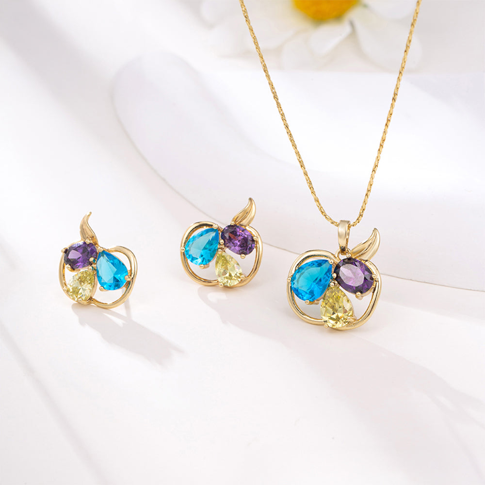 Set din Aliaj Placat cu Aur cu Cristal Albastru Emporia® și Cristal Alb Emporia® ( Cercei+Pandantiv )