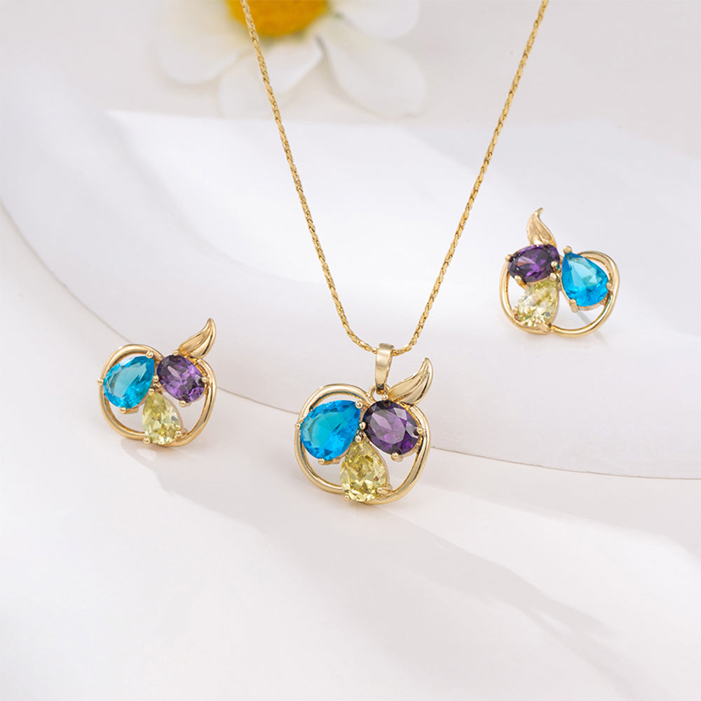 Set din Aliaj Placat cu Aur cu Cristal Albastru Emporia® și Cristal Alb Emporia® ( Cercei+Pandantiv )
