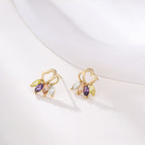 Set din Aliaj Placat cu Aur cu Cristal Violet Emporia® și Cristal Alb Emporia® ( Cercei+Pandantiv )