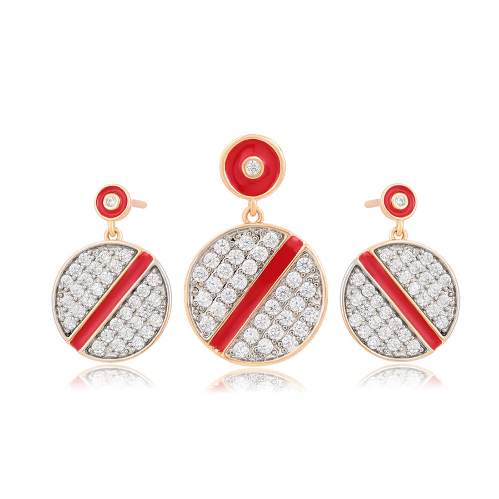 Set din Aliaj Placat cu Aur cu Cristal Roșu Emporia® și Cristal Alb Emporia® ( Cercei+Pandantiv )