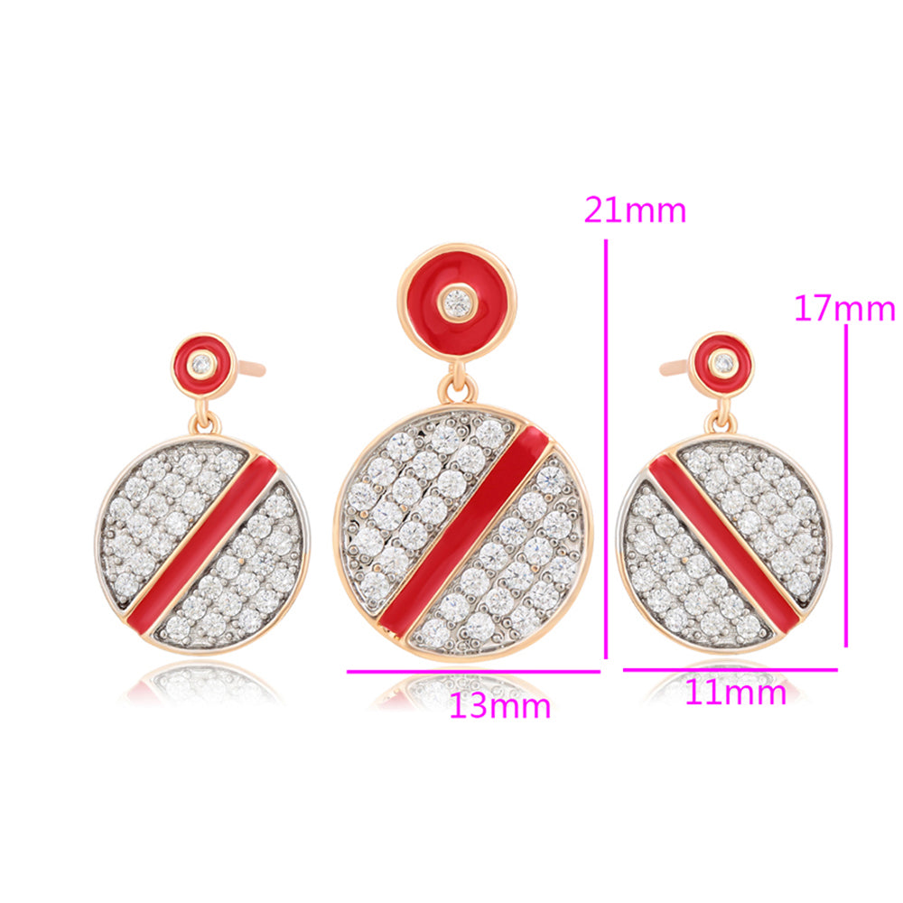 Set din Aliaj Placat cu Aur cu Cristal Roșu Emporia® și Cristal Alb Emporia® ( Cercei+Pandantiv )
