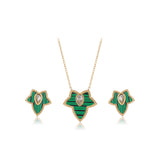Set din Aliaj Placat cu Aur cu Cristal Verde Emporia® și Cristal Alb Emporia® ( Colier+Cercei )