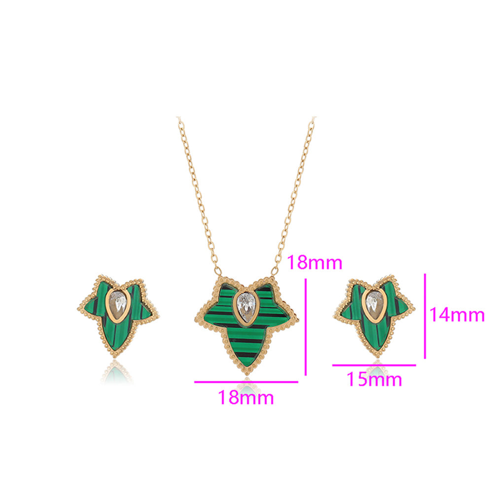 Set din Aliaj Placat cu Aur cu Cristal Verde Emporia® și Cristal Alb Emporia® ( Colier+Cercei )