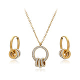 Set din Aliaj Placat cu Aur cu Cristal Alb Emporia® ( Colier+Cercei+Pandantiv )
