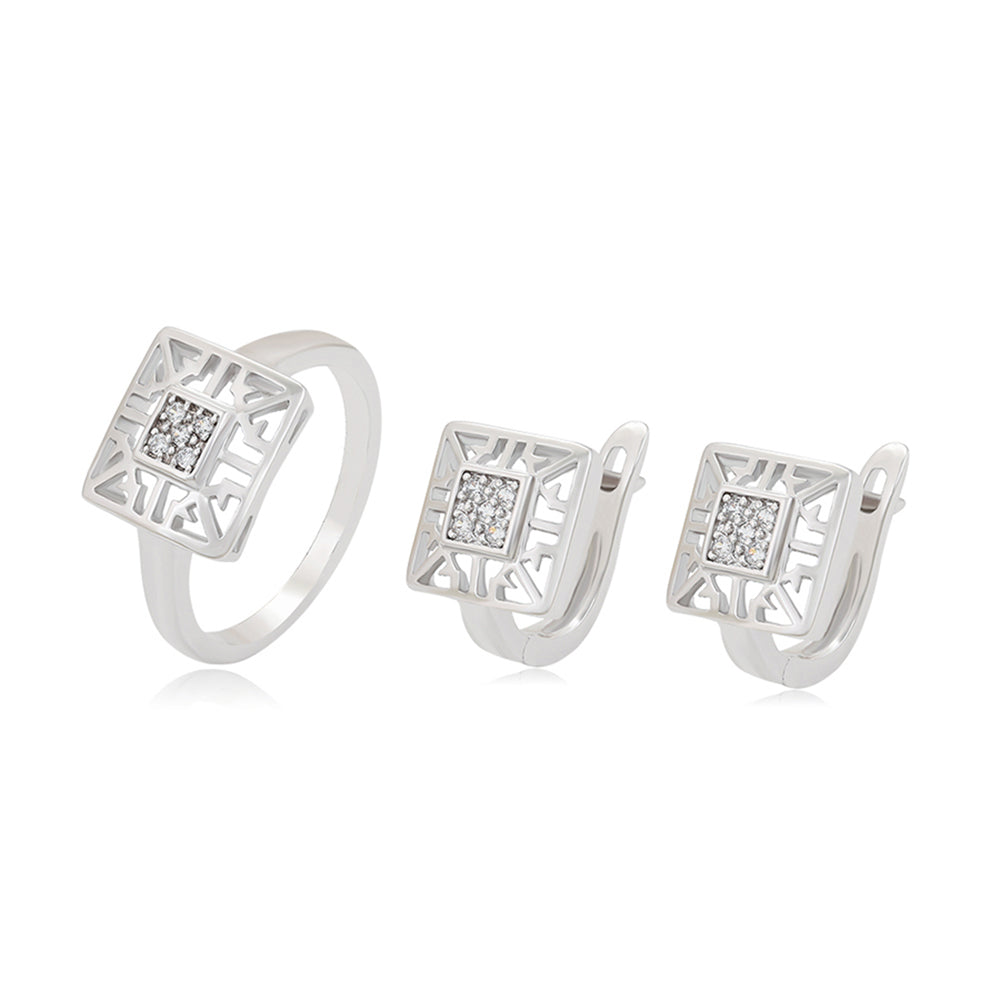 Set din Aliaj Placat cu Aur cu Cristal Alb Emporia® ( Cercei+Inel )