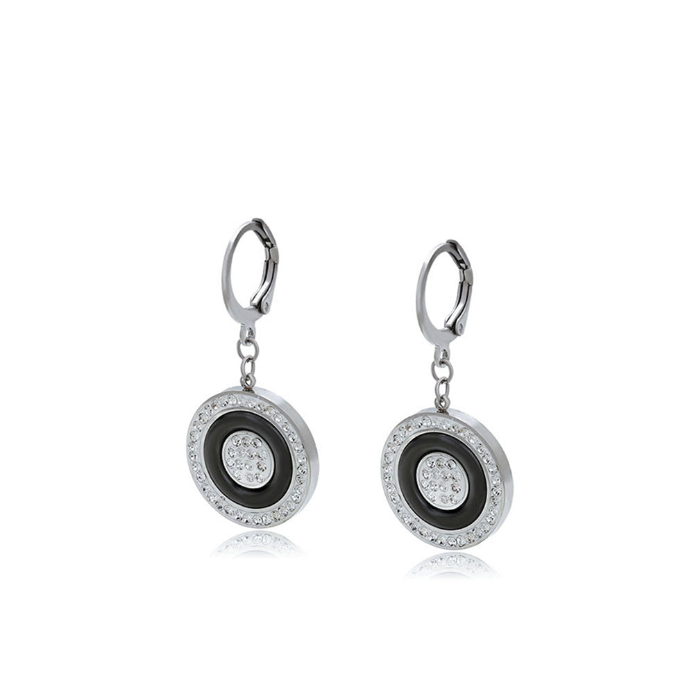 Cercei din Aliaj Placat cu Aur cu Cristal Alb Emporia® și Cristal Negru Emporia®