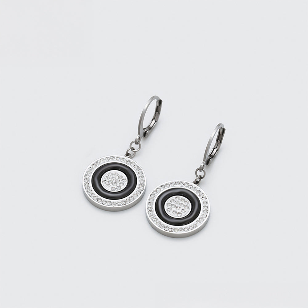 Cercei din Aliaj Placat cu Aur cu Cristal Alb Emporia® și Cristal Negru Emporia®