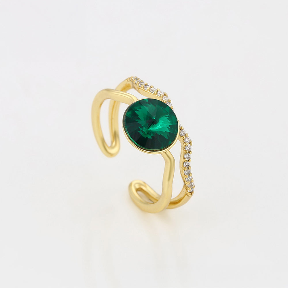 Inel din Aliaj Placat cu Aur cu Cristal Verde Emporia® și Cristal Alb Emporia®